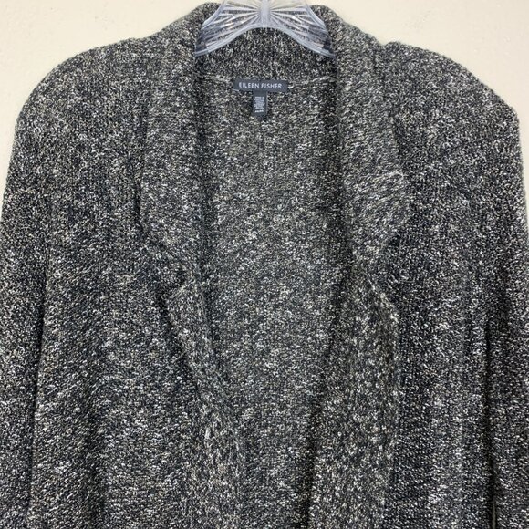 Eileen Fisher Womens M Cardigan Sweater Open Front Black Organic Cotton Linen - Picture 4 of 11